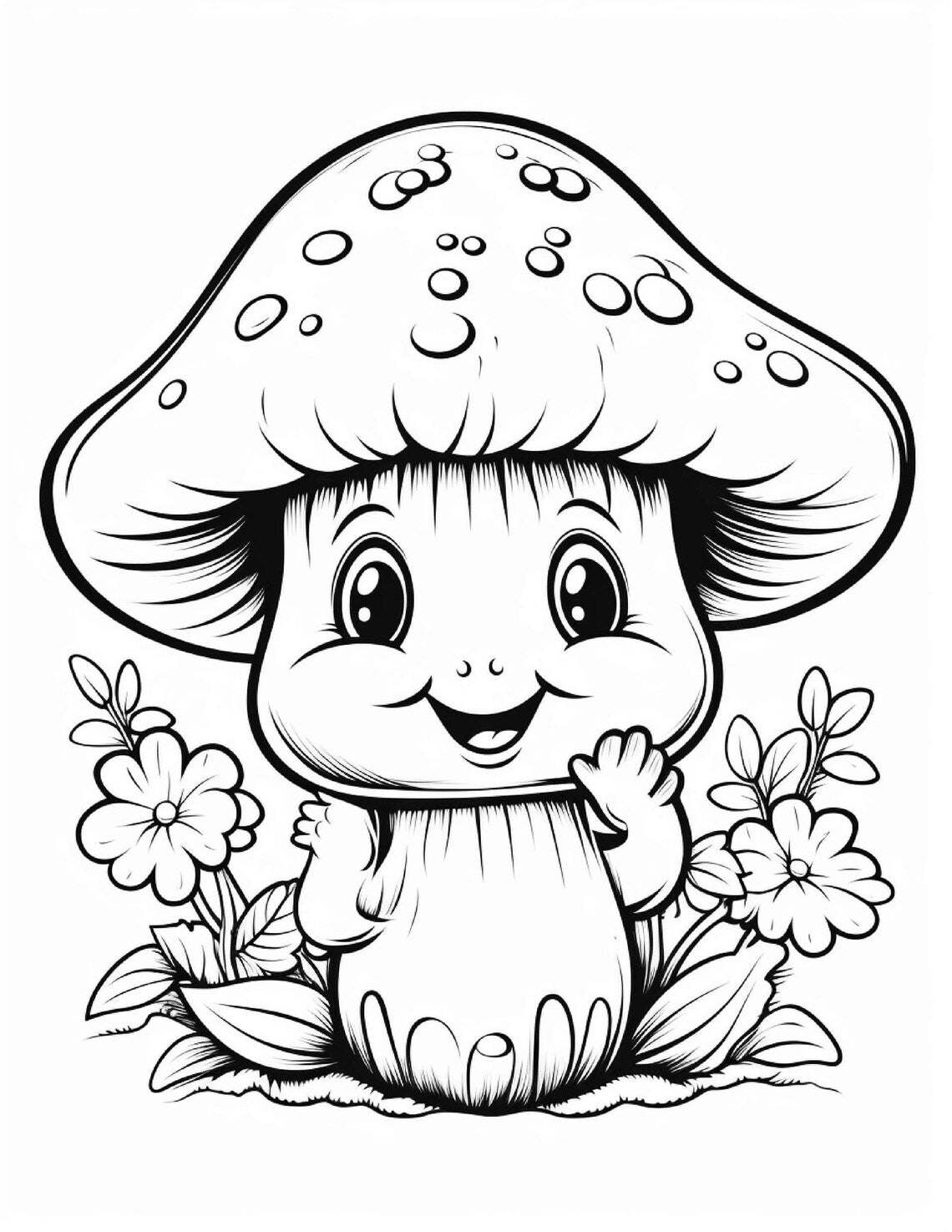 Cute Kawaii Mushroom Coloring Page