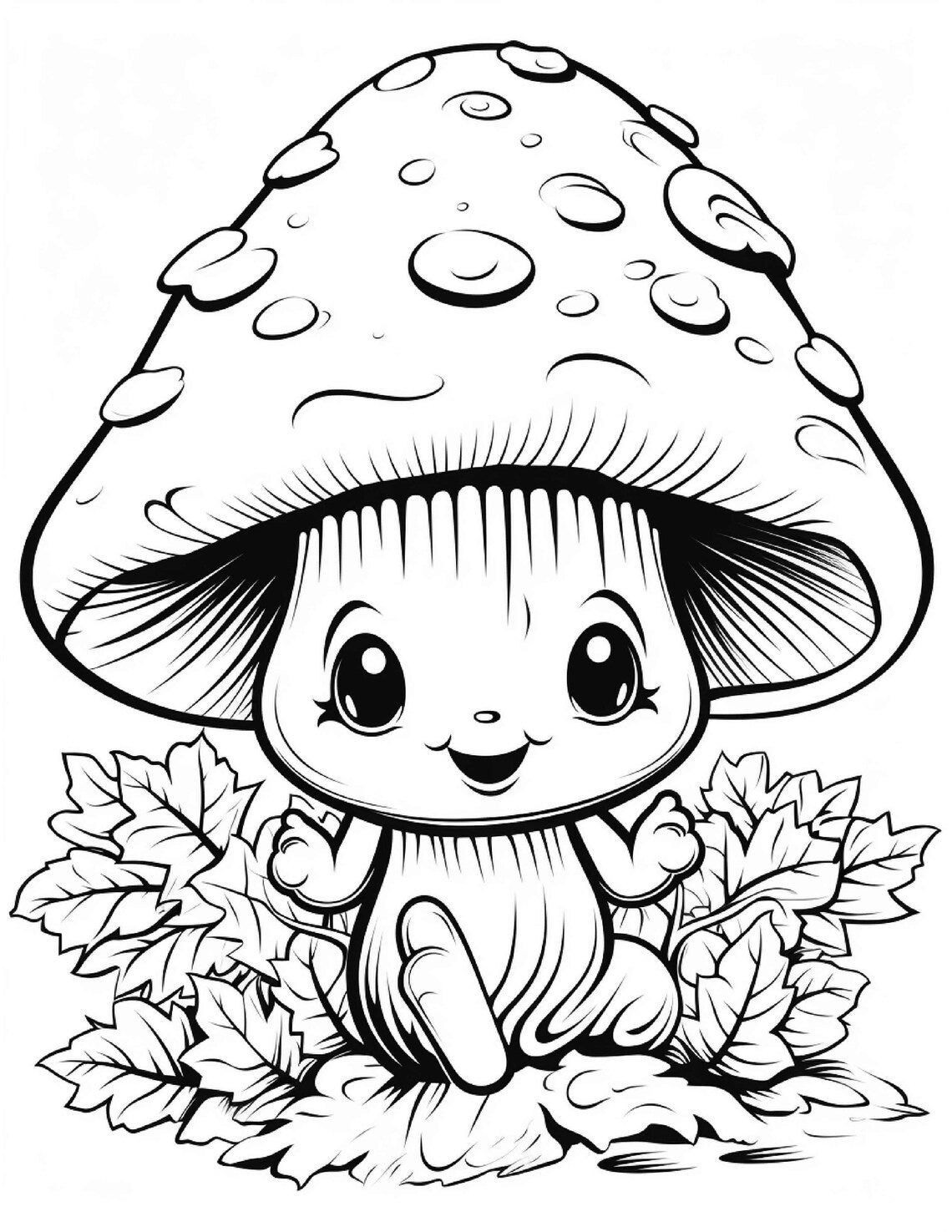 Cute Kawaii Mushroom Coloring Page