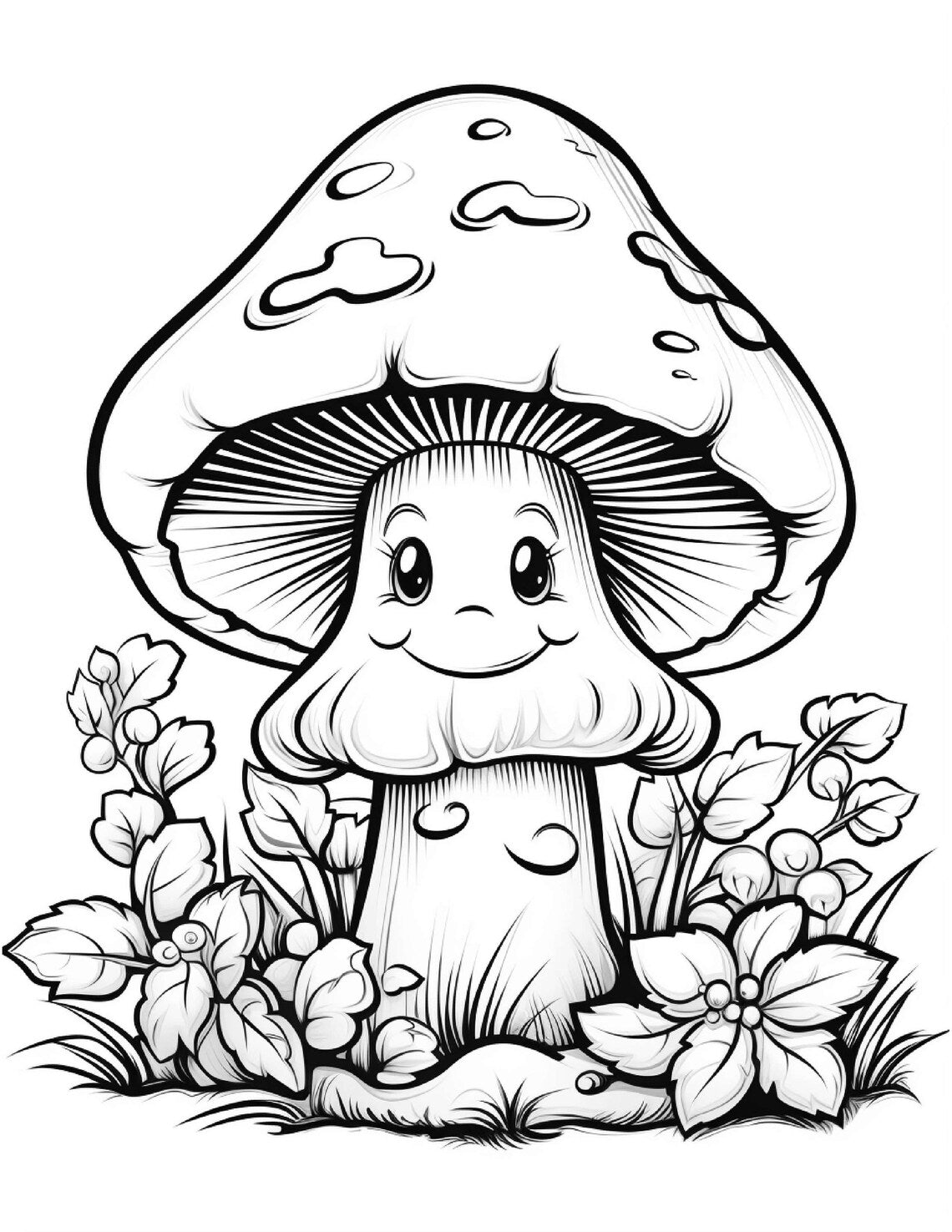 Cute Kawaii Mushroom Coloring Page